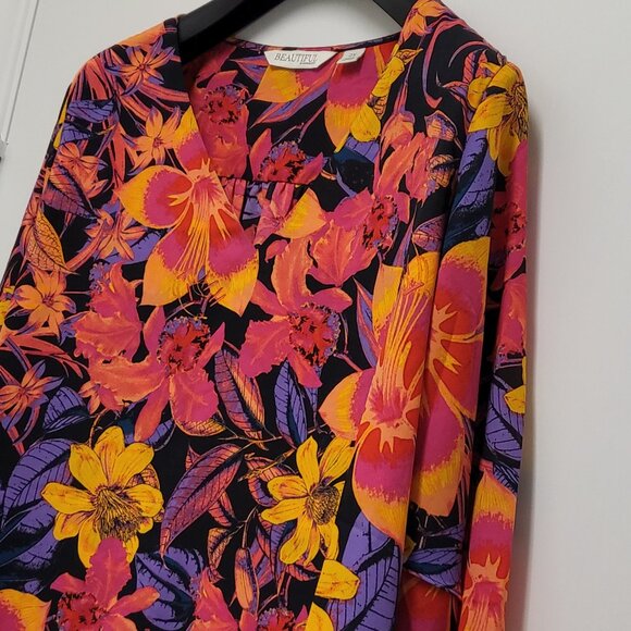 Beautiful by Lawrence Zarian Womens Tunic Top 2X Plus Floral 3/4 Sleeve Multicor - Picture 8 of 15